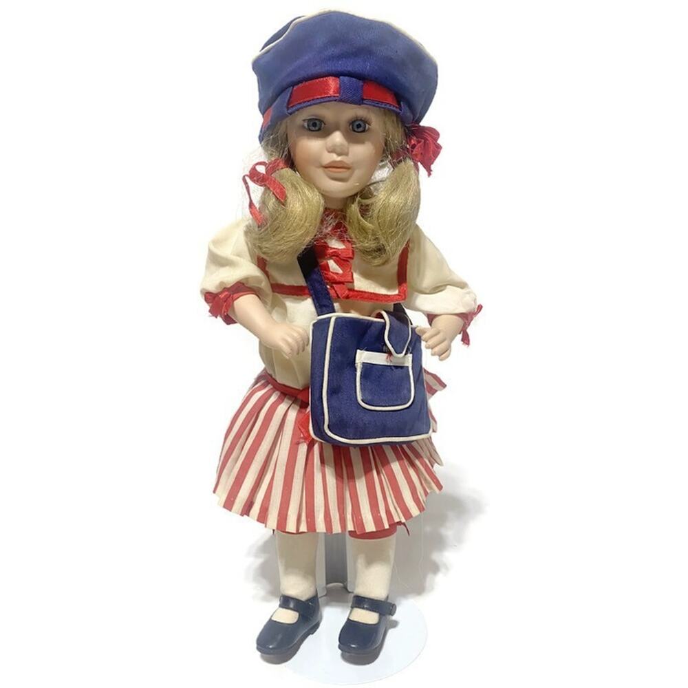 Peggy the American Traveler Friendship Doll Gorham Porcelain on Stand 15 Inches